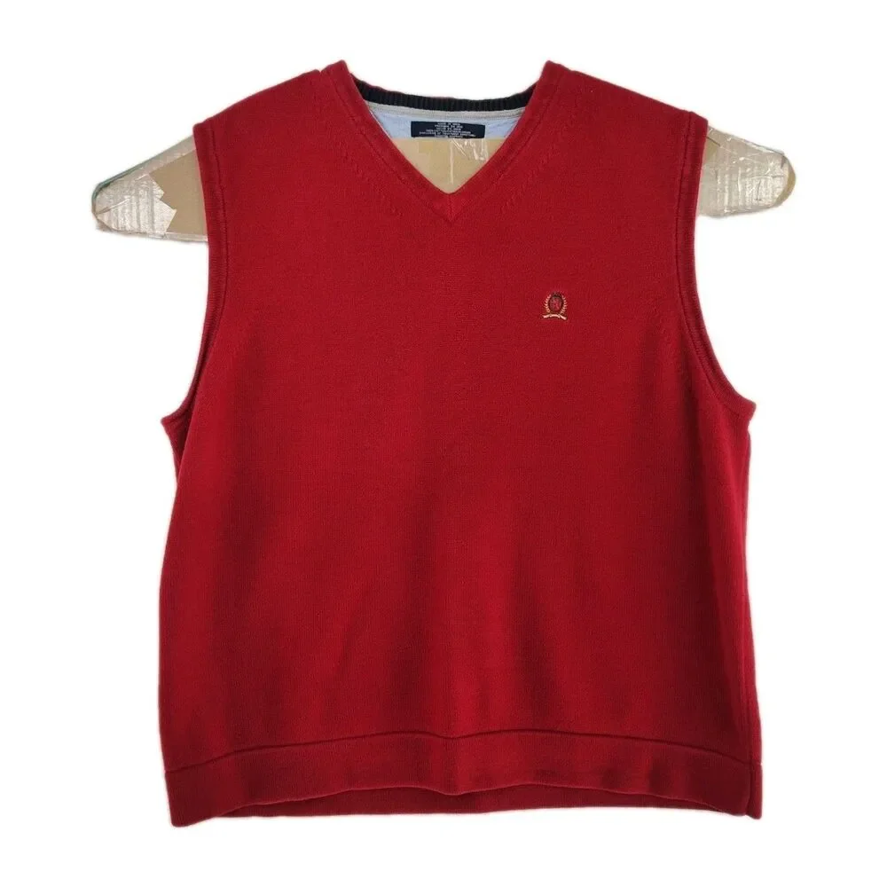 🔥Vintage Tommy Hilfiger men's XL‎ men's v-neck pullover vest, red