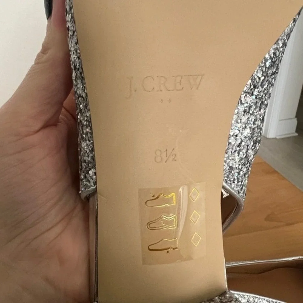 J. Crew Silver Glitter Multicolor Sling Back Pointed Party Toe Heels‎ Shoes