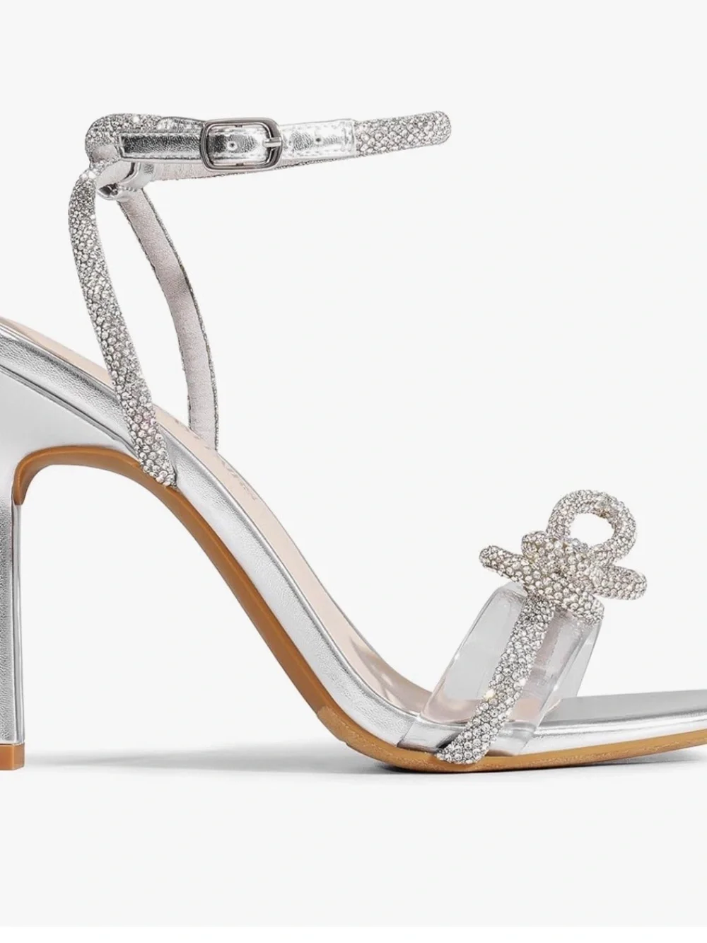 Dream Pairs Silver Rhinestone Bow Ankle-Strap Stilettos