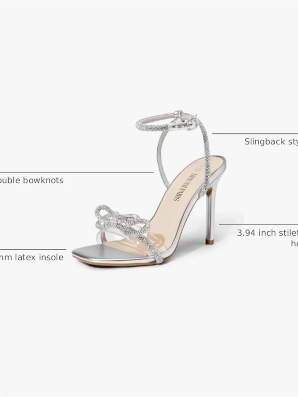 Dream Pairs Silver Rhinestone Bow Ankle-Strap Stilettos