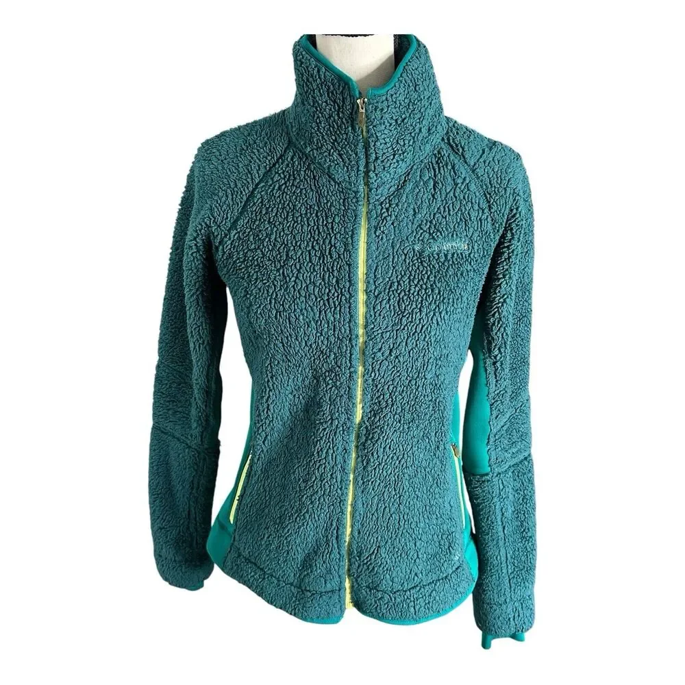 COLUMBIA Women’s‎ Full-Zip Fleece Jacket Coat Medium Green Yellow Outdoor
