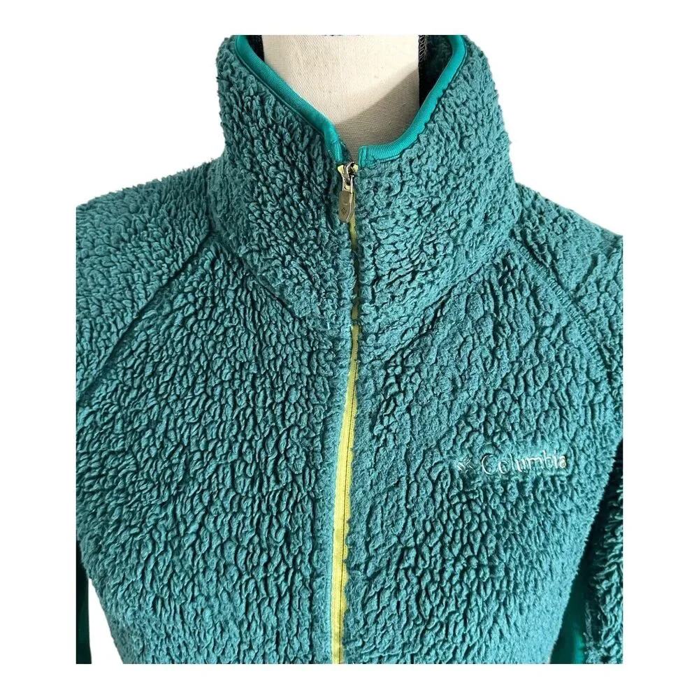 COLUMBIA Women’s‎ Full-Zip Fleece Jacket Coat Medium Green Yellow Outdoor