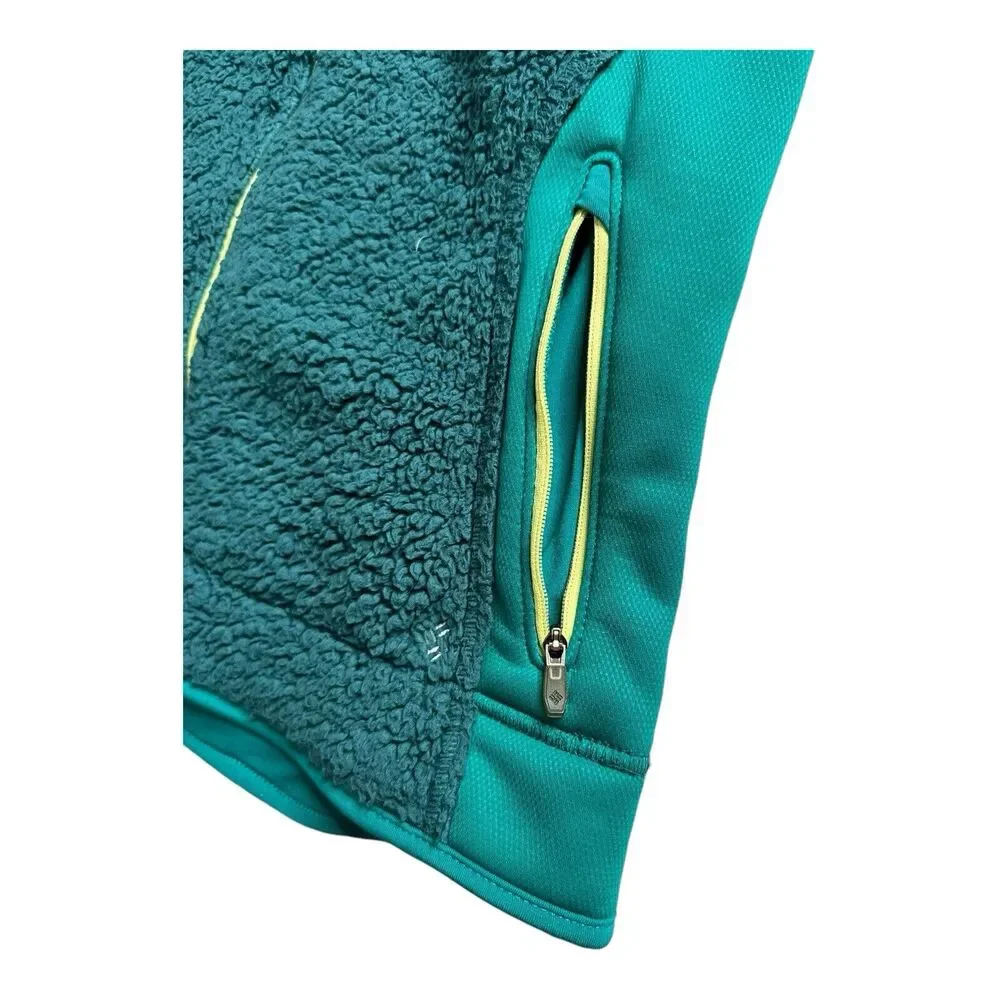 COLUMBIA Women’s‎ Full-Zip Fleece Jacket Coat Medium Green Yellow Outdoor