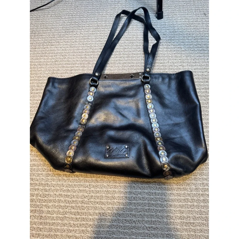 Patricia‎ Nash Black Leather Coin Embellished Tote Bag Boho Shoulder Bag Large