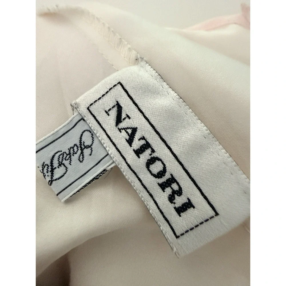 Vtg 80s Natori Slip Dress M Ivory Embroidered‎ Ivory Floral Applique Coquette