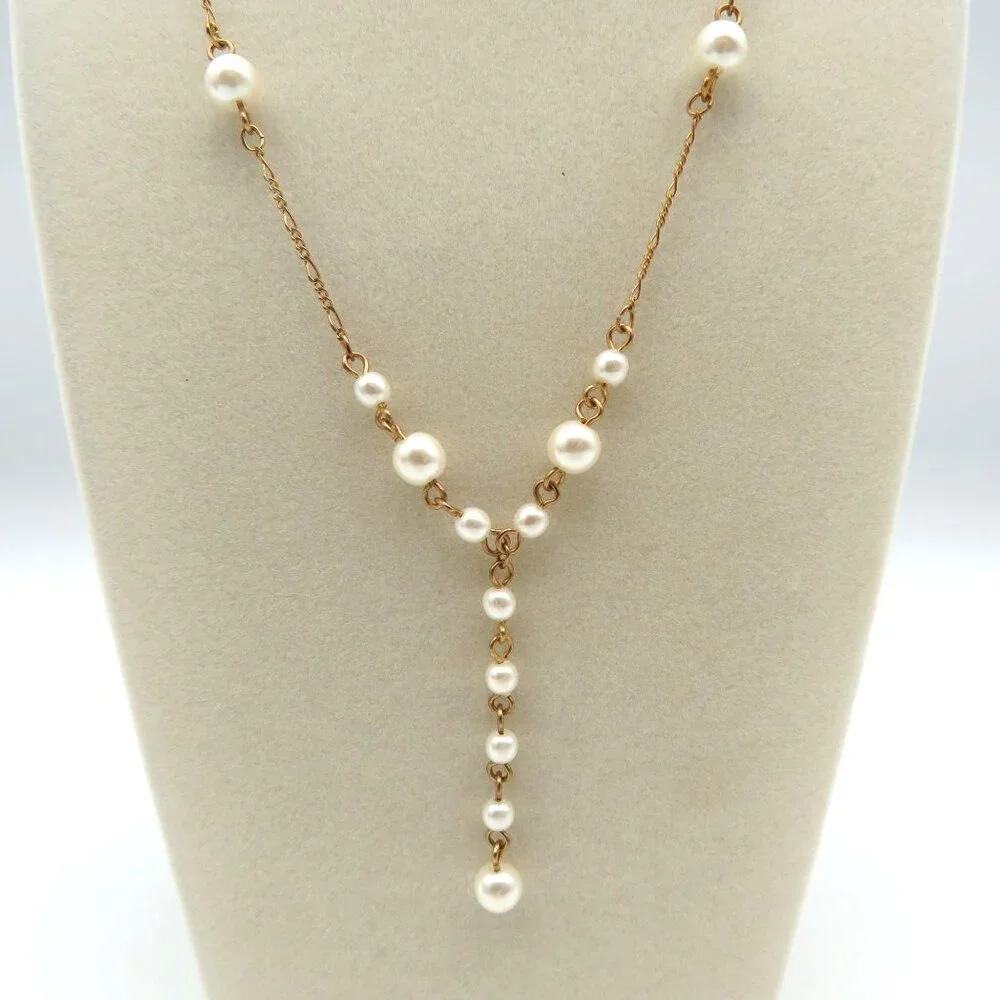 Y Shaped Station Necklace Gold Tone‎ 16