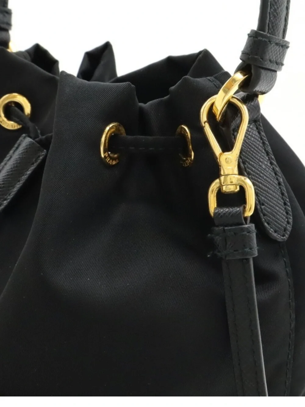 Prada Black Nylon Drawstring Hobo with Gold Hardware