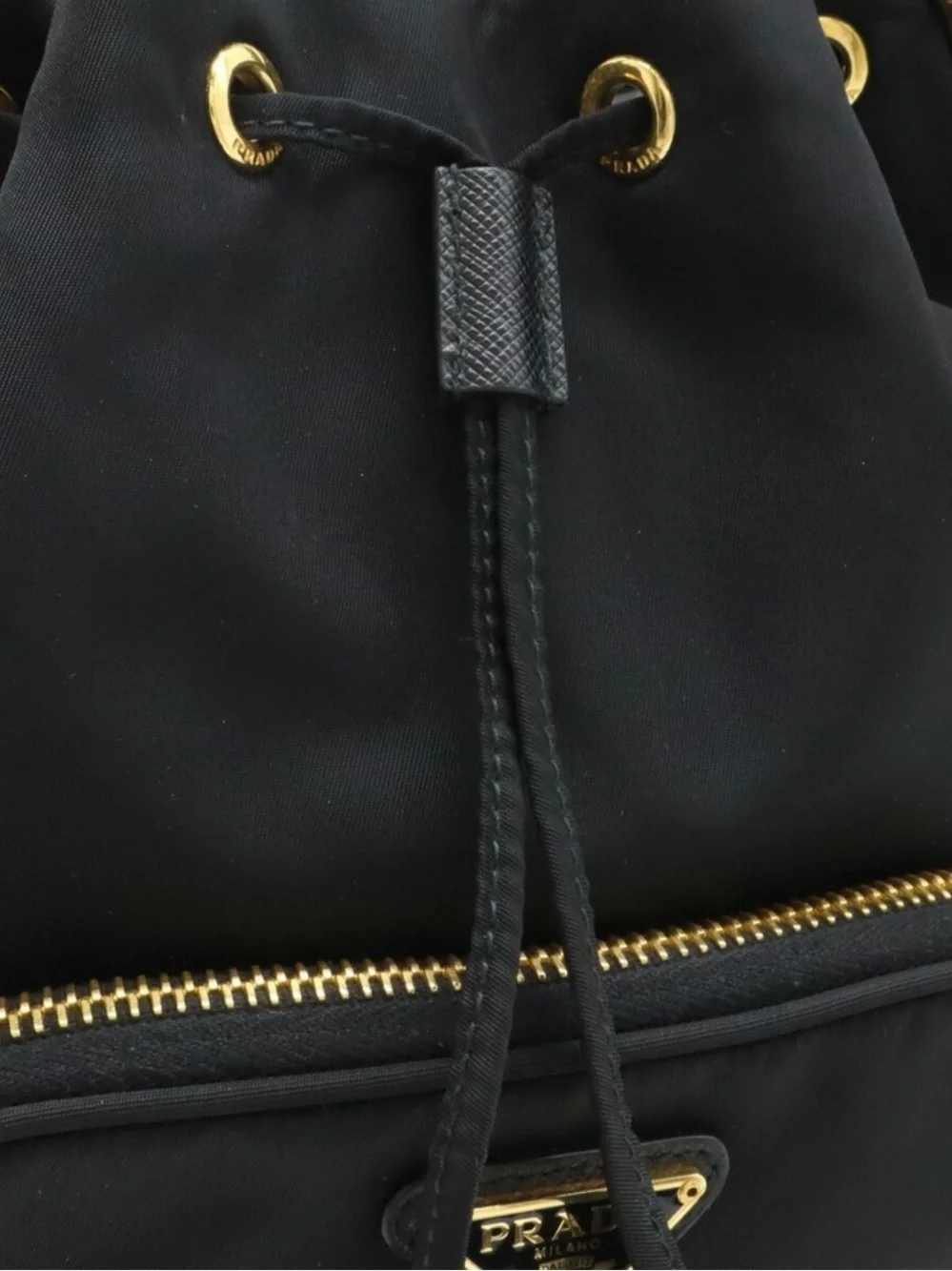 Prada Black Nylon Drawstring Hobo with Gold Hardware