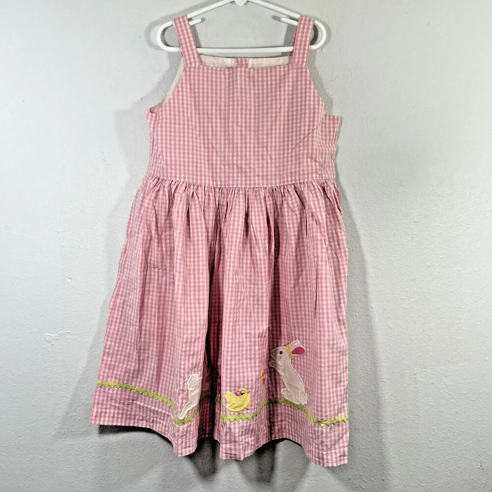 Gymboree Dress Kids 12 Pink‎ Plaid Sleveless Embroidered Easter Cottagecore