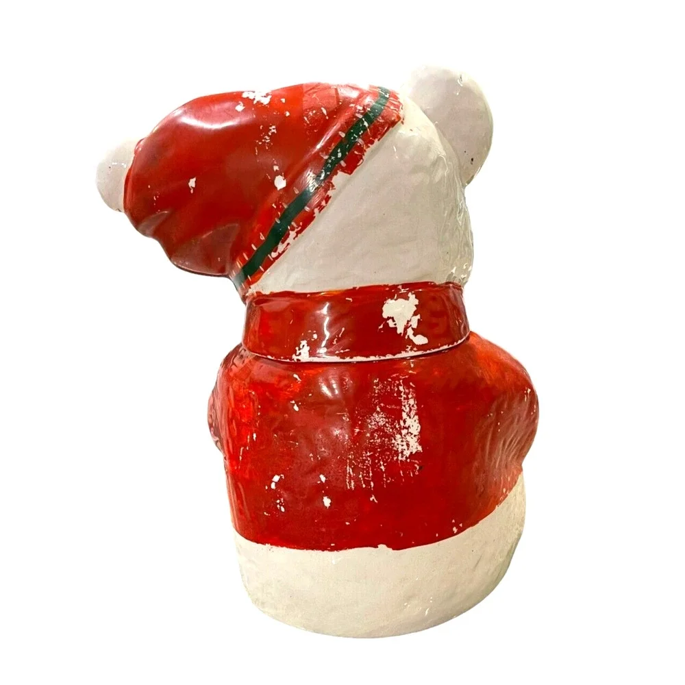 VTG Ceramic White Teddy Bear in Red Sweater‎ Decorative Canister Jar 11.5in Tall