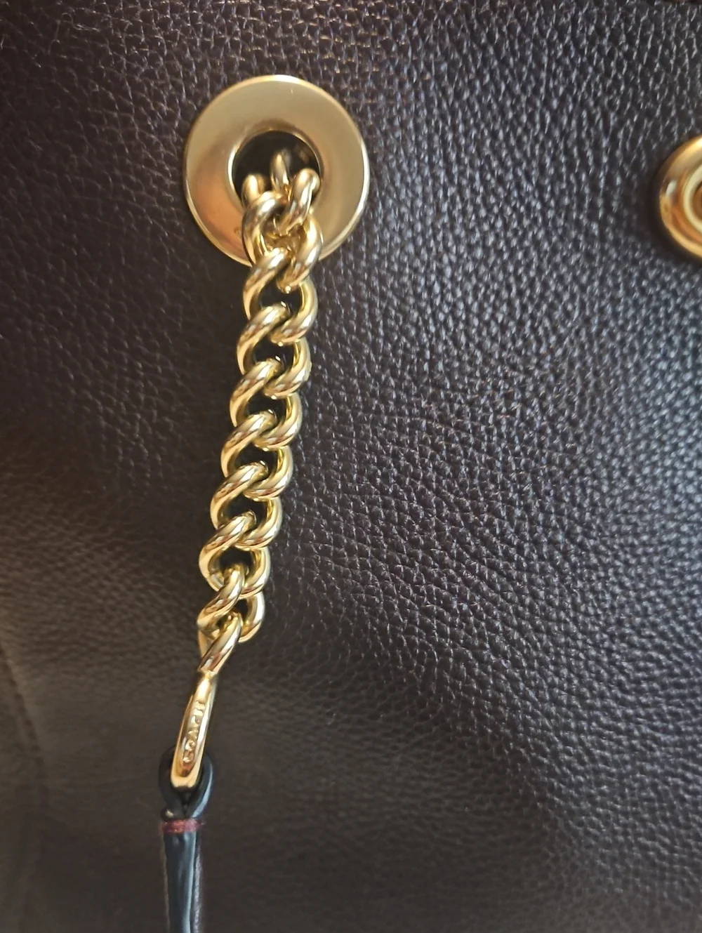 Coach Turnlock Chain Tote 27  Oxblood Pebbled Leather Gold Chain Shoulder Bag OS