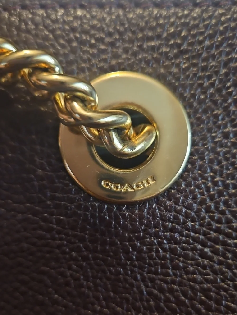 Coach Turnlock Chain Tote 27  Oxblood Pebbled Leather Gold Chain Shoulder Bag OS