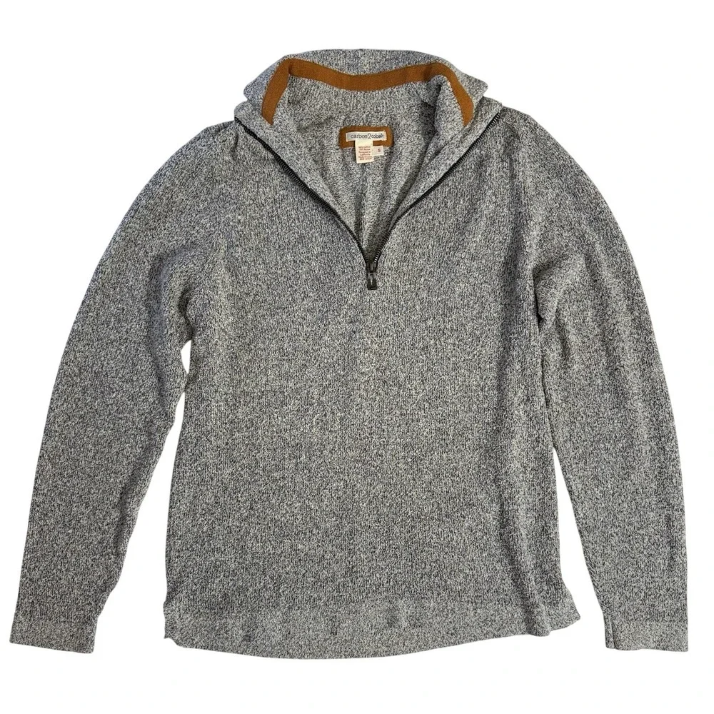 Carbon2Cobalt Mens Small Grey Marled Quarter Zip Cotton Blend Sweater‎ Mock Neck