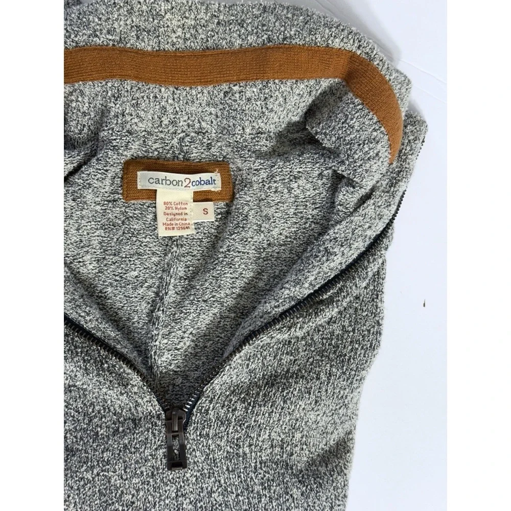 Carbon2Cobalt Mens Small Grey Marled Quarter Zip Cotton Blend Sweater‎ Mock Neck