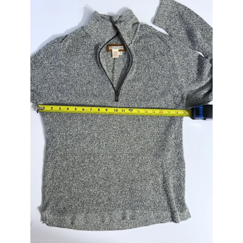 Carbon2Cobalt Mens Small Grey Marled Quarter Zip Cotton Blend Sweater‎ Mock Neck