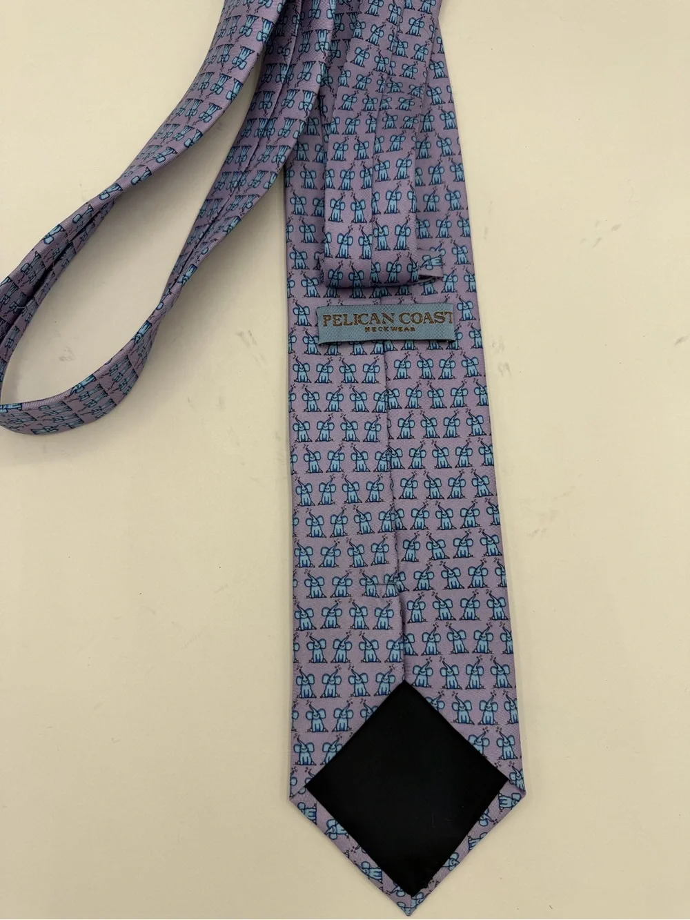 Pelican‎ Coast Lavender Tie with Blue Elephant Pattern