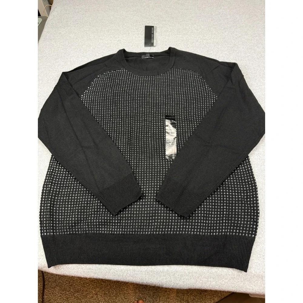 Geoffrey Beene Mens Black Textured Micro Dot Crewneck Sweater NWT L MSRP $65