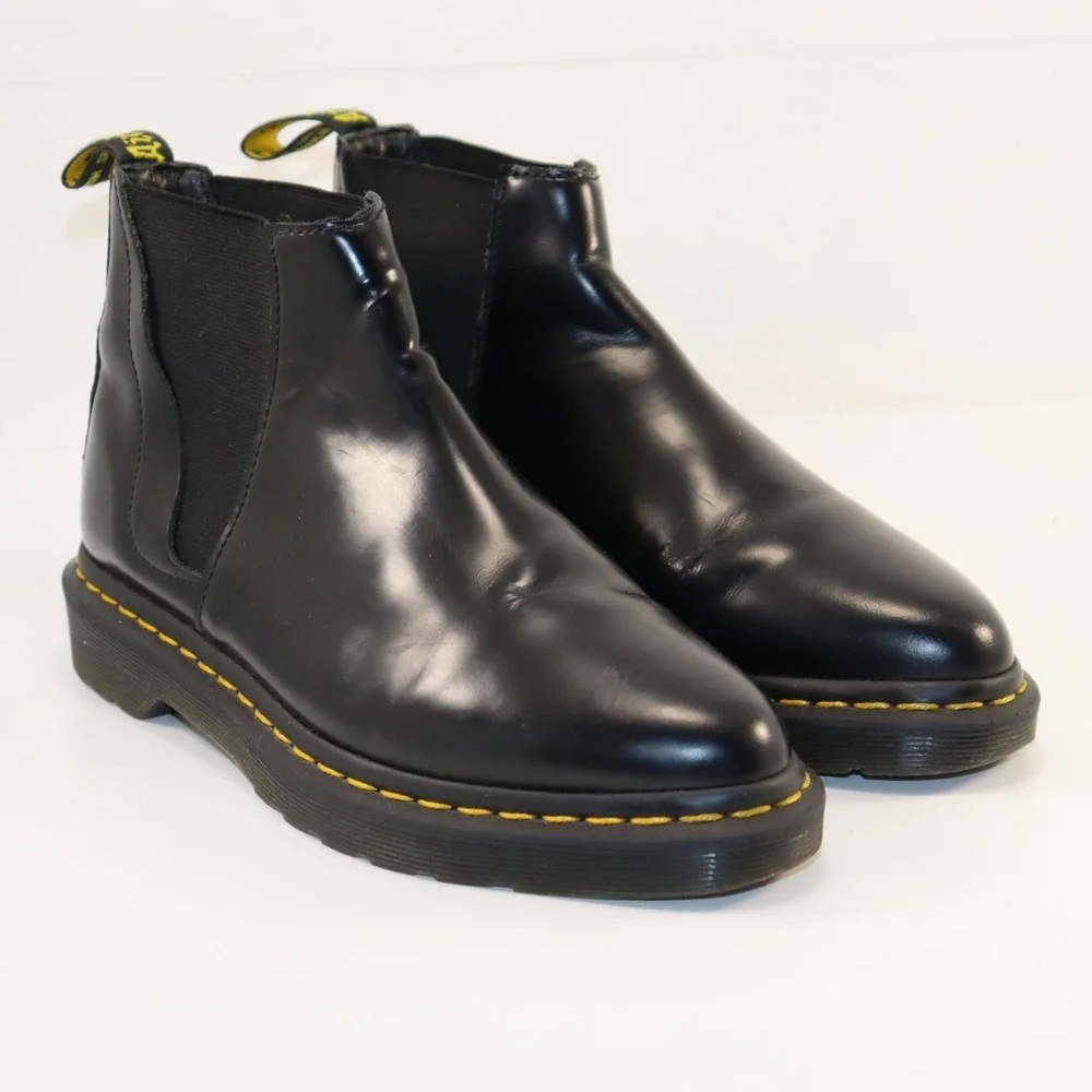 Dr. Martens Flora Chelsea Boots‎ Women Size 8 Black Polished Leather Almond Toe