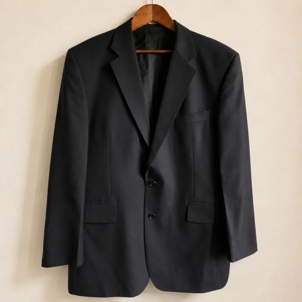 Alexandre London Savile Row Blazer Jacket 46R Black Pure New Wool 2 Button