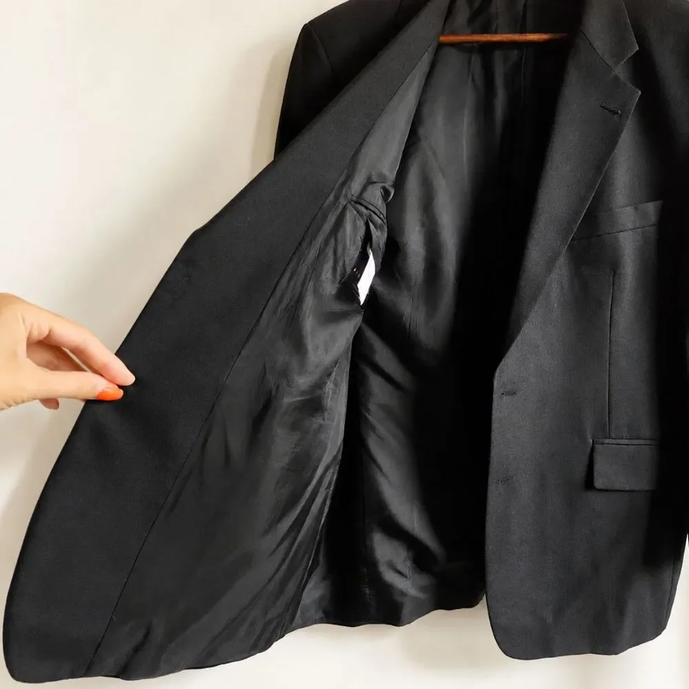 Alexandre London Savile Row Blazer Jacket 46R Black Pure New Wool 2 Button