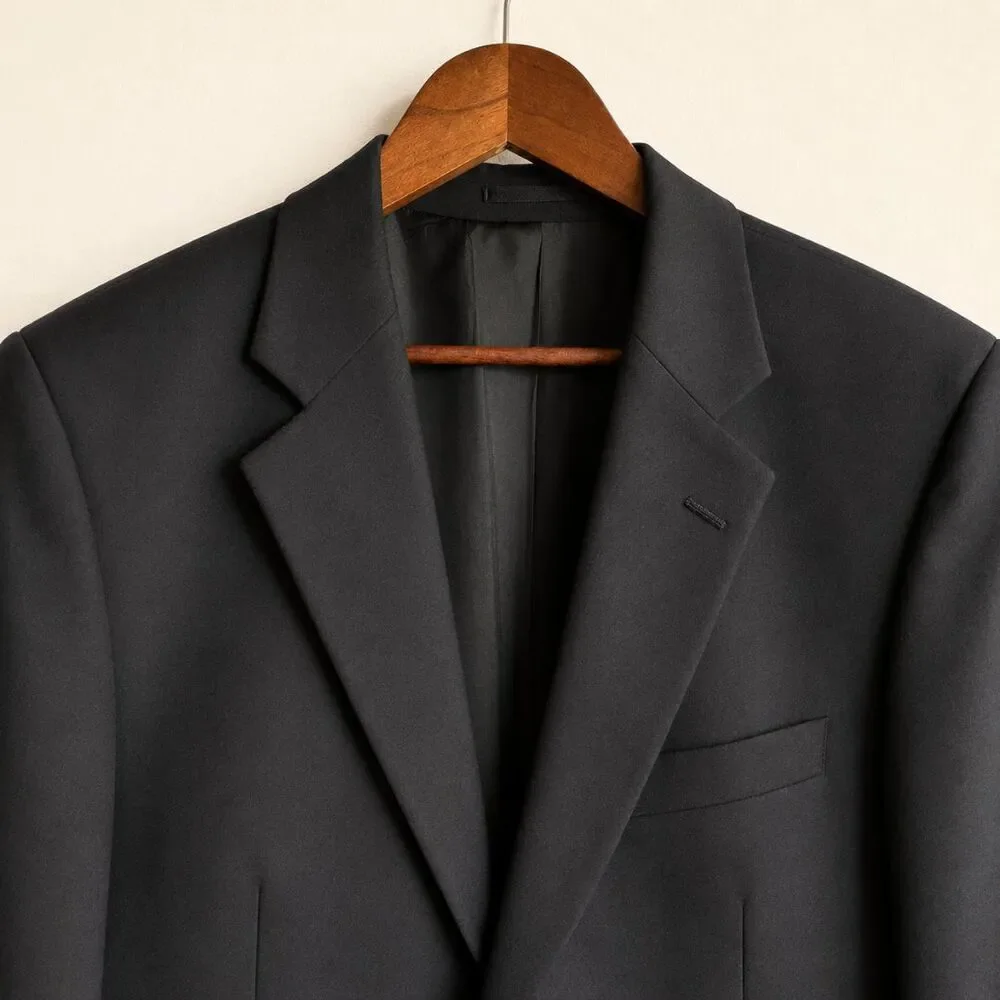 Alexandre London Savile Row Blazer Jacket 46R Black Pure New Wool 2 Button
