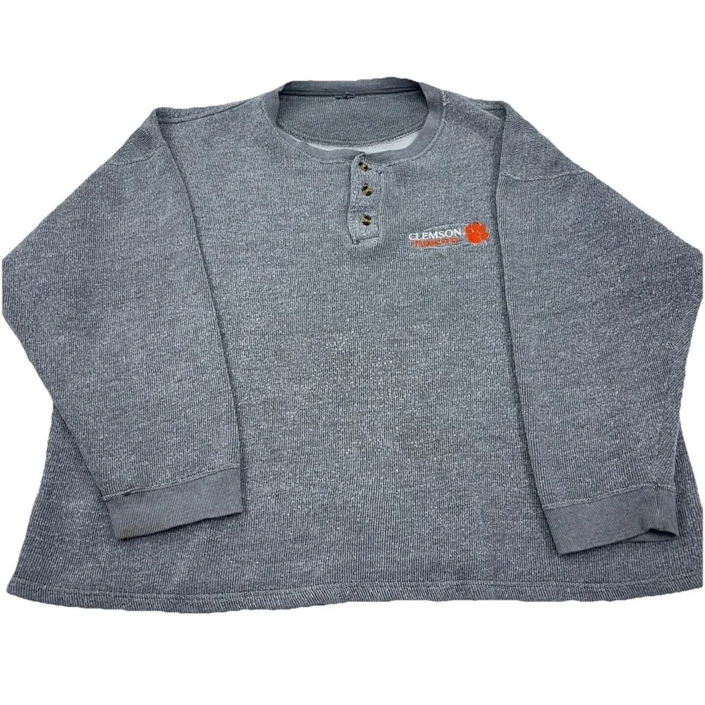 Vintage Clemson Tigers Sweatshirt Men XXL Crew‎ Neck Sweater Waffle Knit Henley