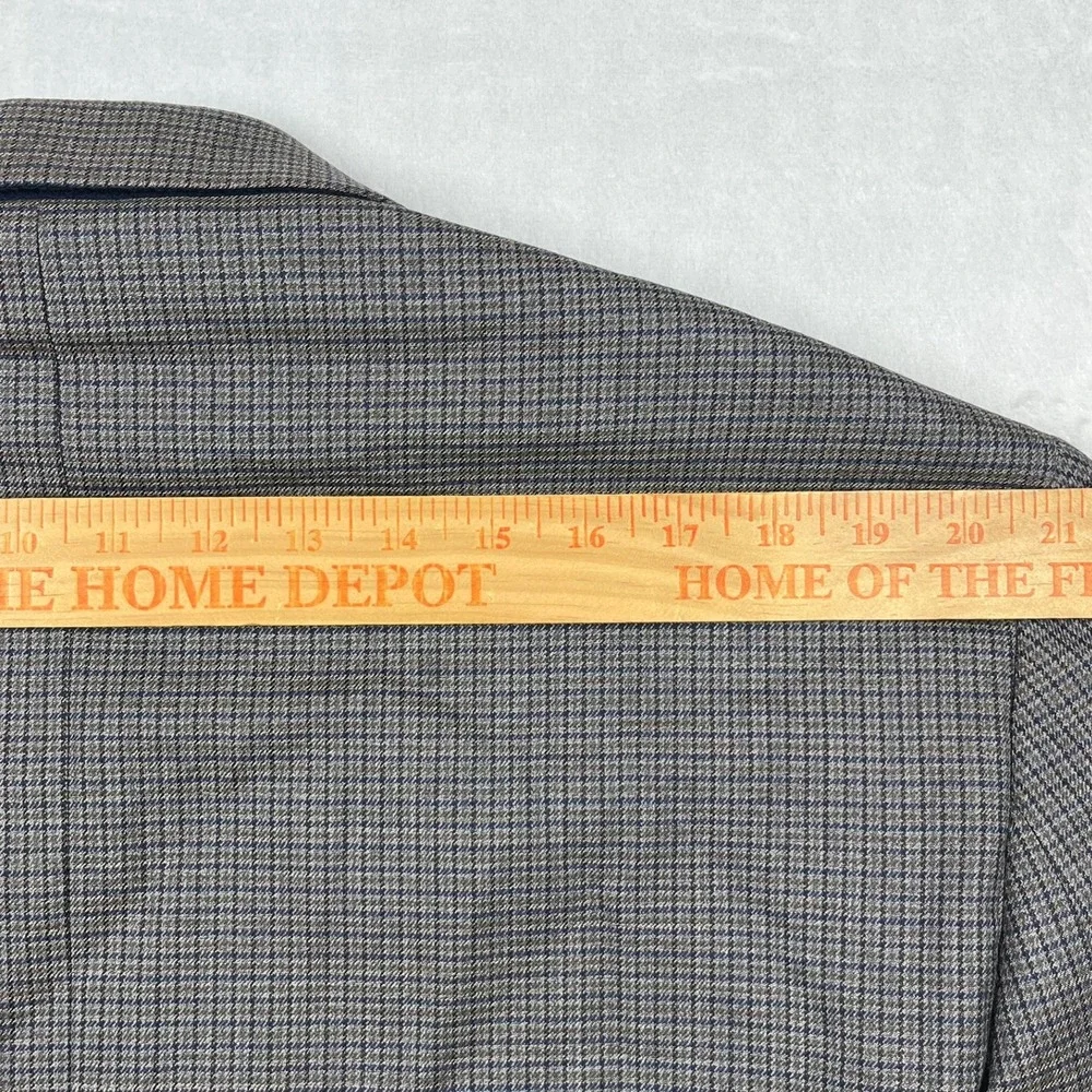 Jos A Bank Traditional Fit Wool Blazer Mens 46R Grey Blue Houndstooth Sport Coat