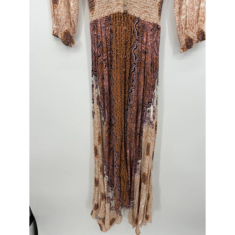Free People Mexicali Maxi Dress Sz M Boho Festival Gypsy Earthy Dopamine
