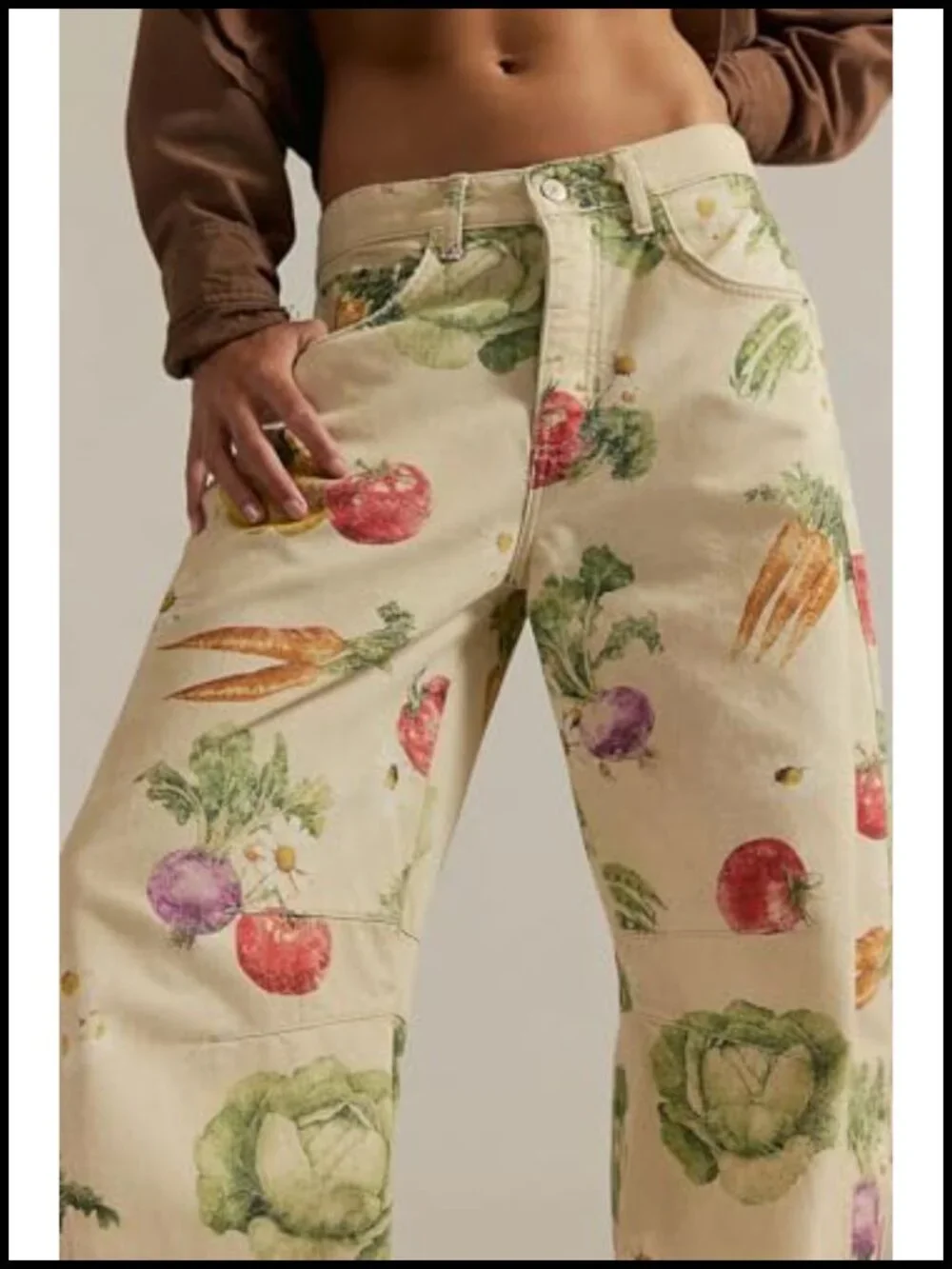Women Boyfriend Baggy Barrel Jeans Floral Print Denim Ankle Pants Wide Leg Mid