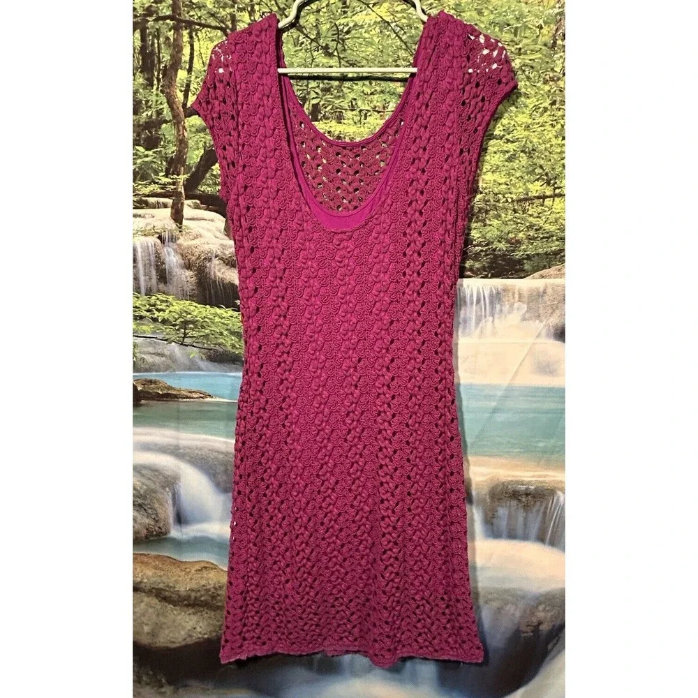 Free People Medium Fuchsia Crochet Dress‎ Scoop Neck $128 MSRP