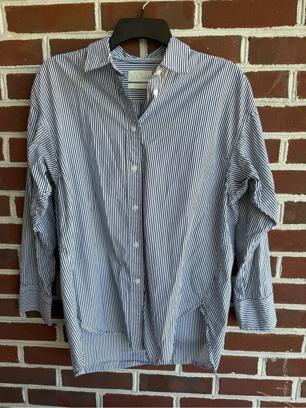 J. Crew Blue and White Vertical Stripe Button-Down Shirt Size 8