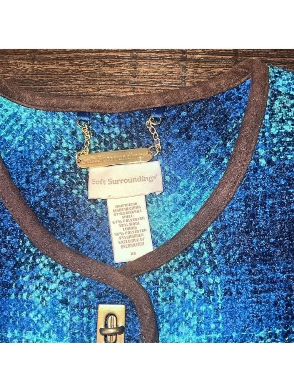 Soft Surroundings Blue Bouclé Plaid Longline Coat Metal Toggle XS EUC