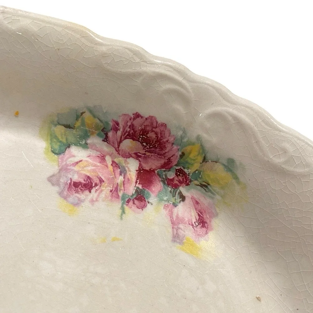 VTG Floral Porcelain Serving Platter‎ Tray Plate Naomi Roses Gold Trim 1910-1930