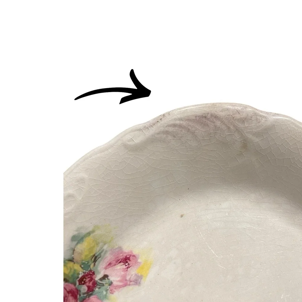 VTG Floral Porcelain Serving Platter‎ Tray Plate Naomi Roses Gold Trim 1910-1930