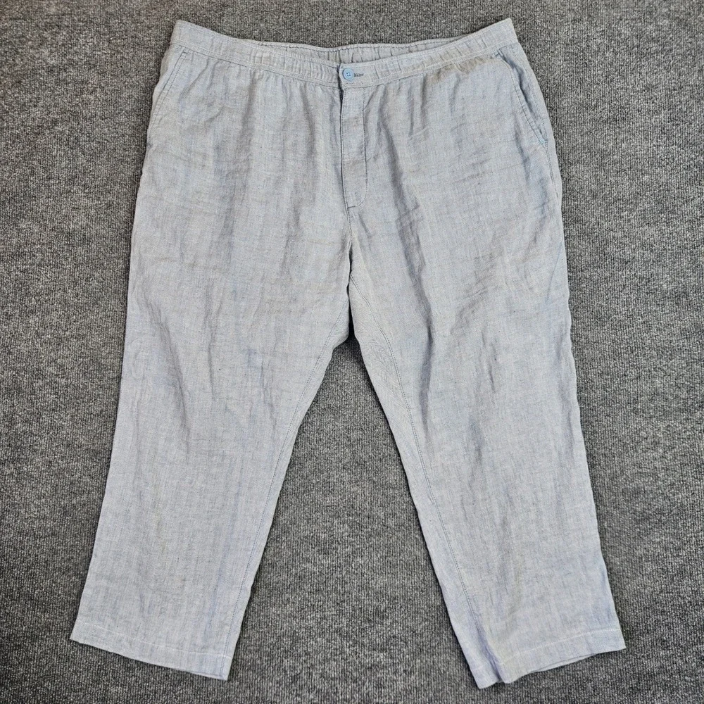 Tommy Bahama Beach Coast Linen Pants Men's 2XLB‎ Full Elastic Blue Herringbone