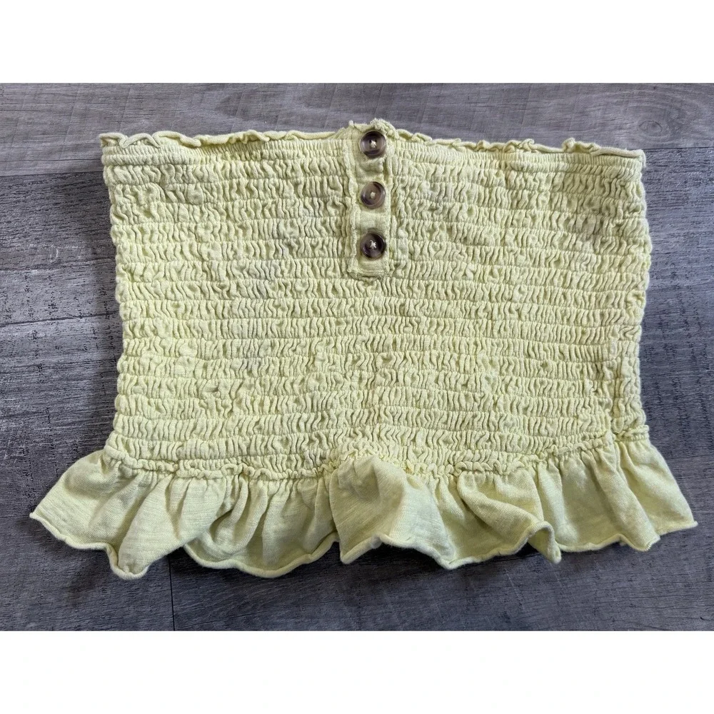 Free People Women's Yellow Smocked Tube‎ Top Summer Shirt Large L