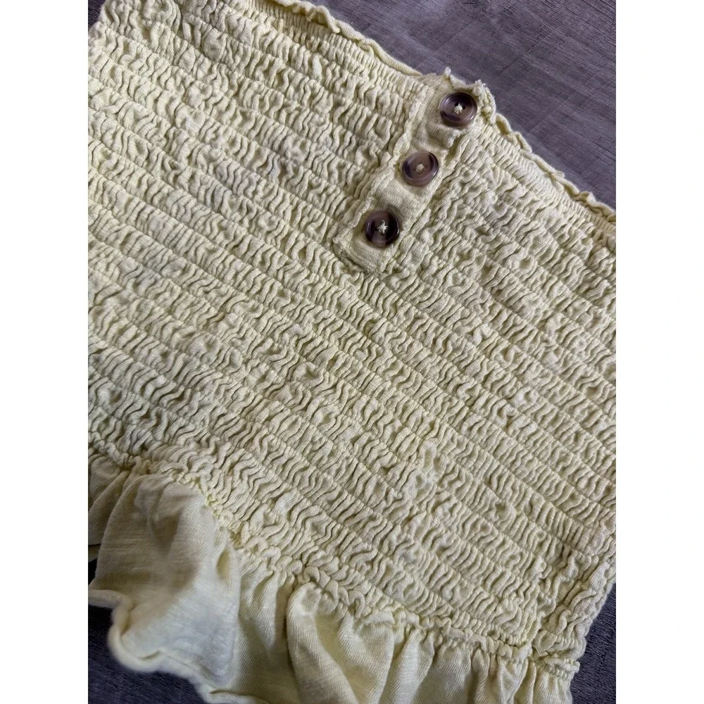 Free People Women's Yellow Smocked Tube‎ Top Summer Shirt Large L