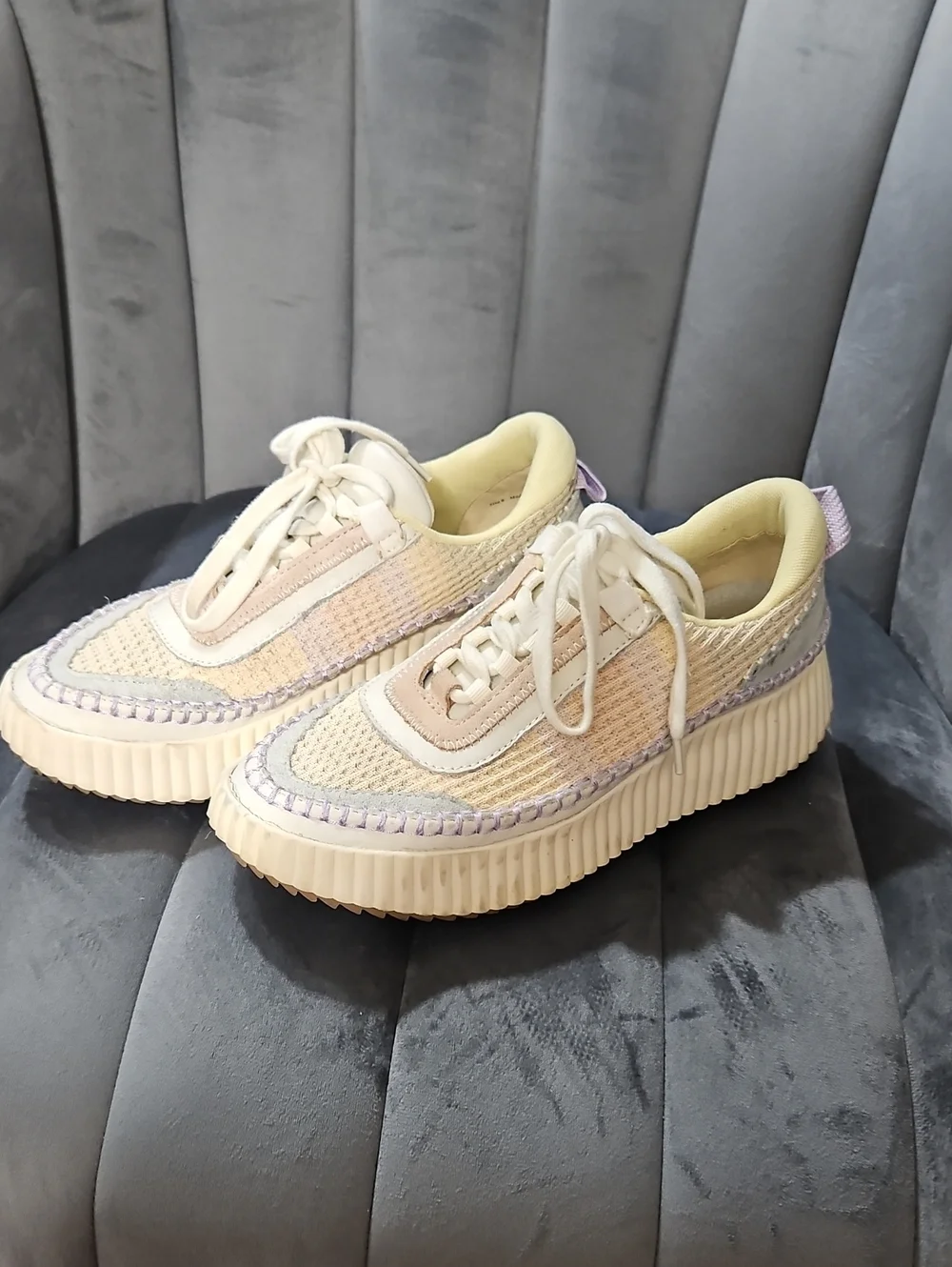 Dolce Vita Cream and Lavender Woven Platform Sneakers
