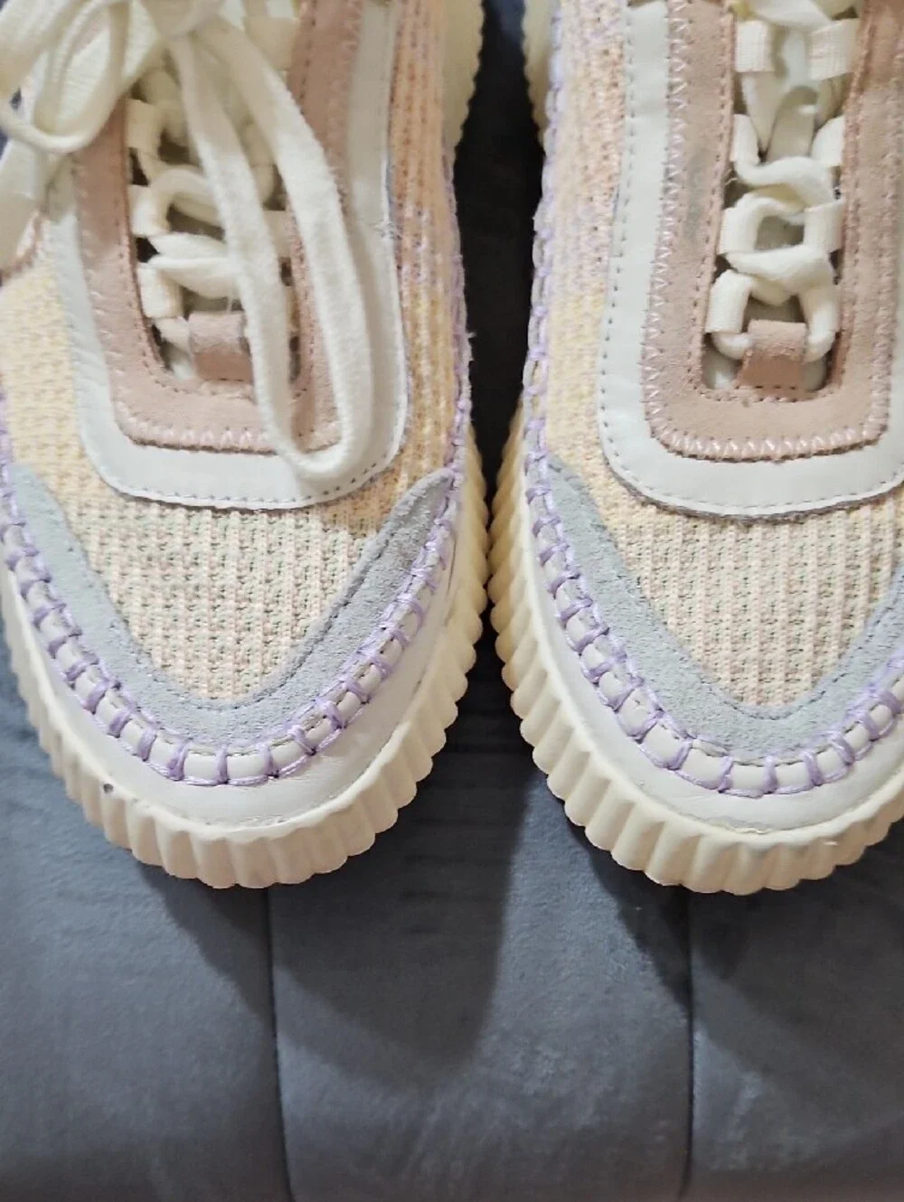 Dolce Vita Cream and Lavender Woven Platform Sneakers