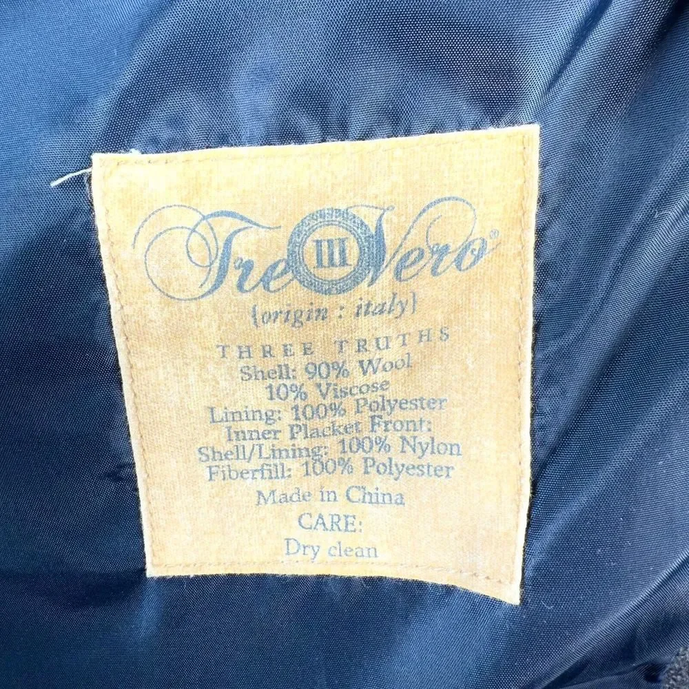 Tre Vero Wool Coat Men's XL Gray Inner Placket Front Notch Lapel Single Breasted