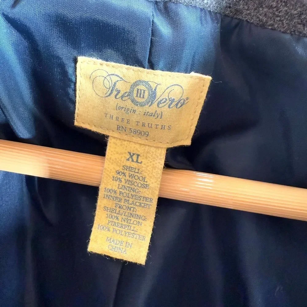 Tre Vero Wool Coat Men's XL Gray Inner Placket Front Notch Lapel Single Breasted