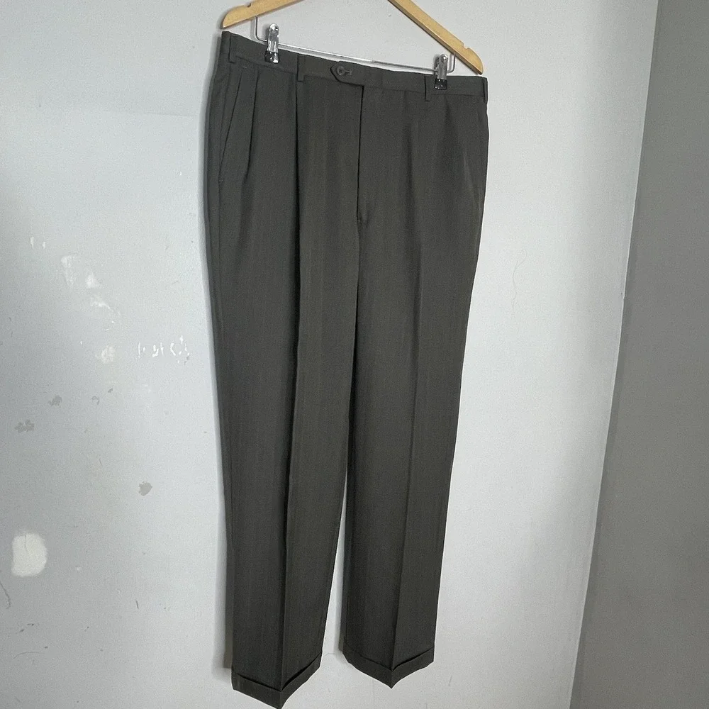 Christian Dior 43L 36x32 Brown Melange‎ Herringbone Stripe Suit