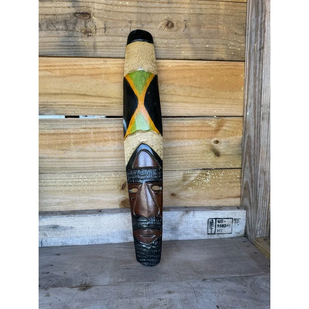 Vintage Wooden Hand Carved & Painted Jamaican Mask,‎ Wall Hanging