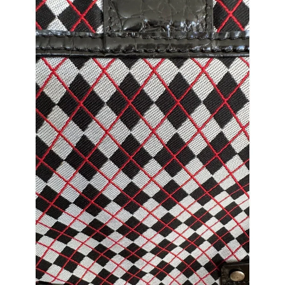 Vintage Cynthia Rowley Black Red White Argyle Plaid Silver Hardware Shoulder Bag