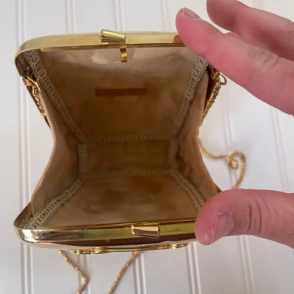 Vintage Miriam Marshall Designer Art‎ Deco Purse Gold Flower Gems READ