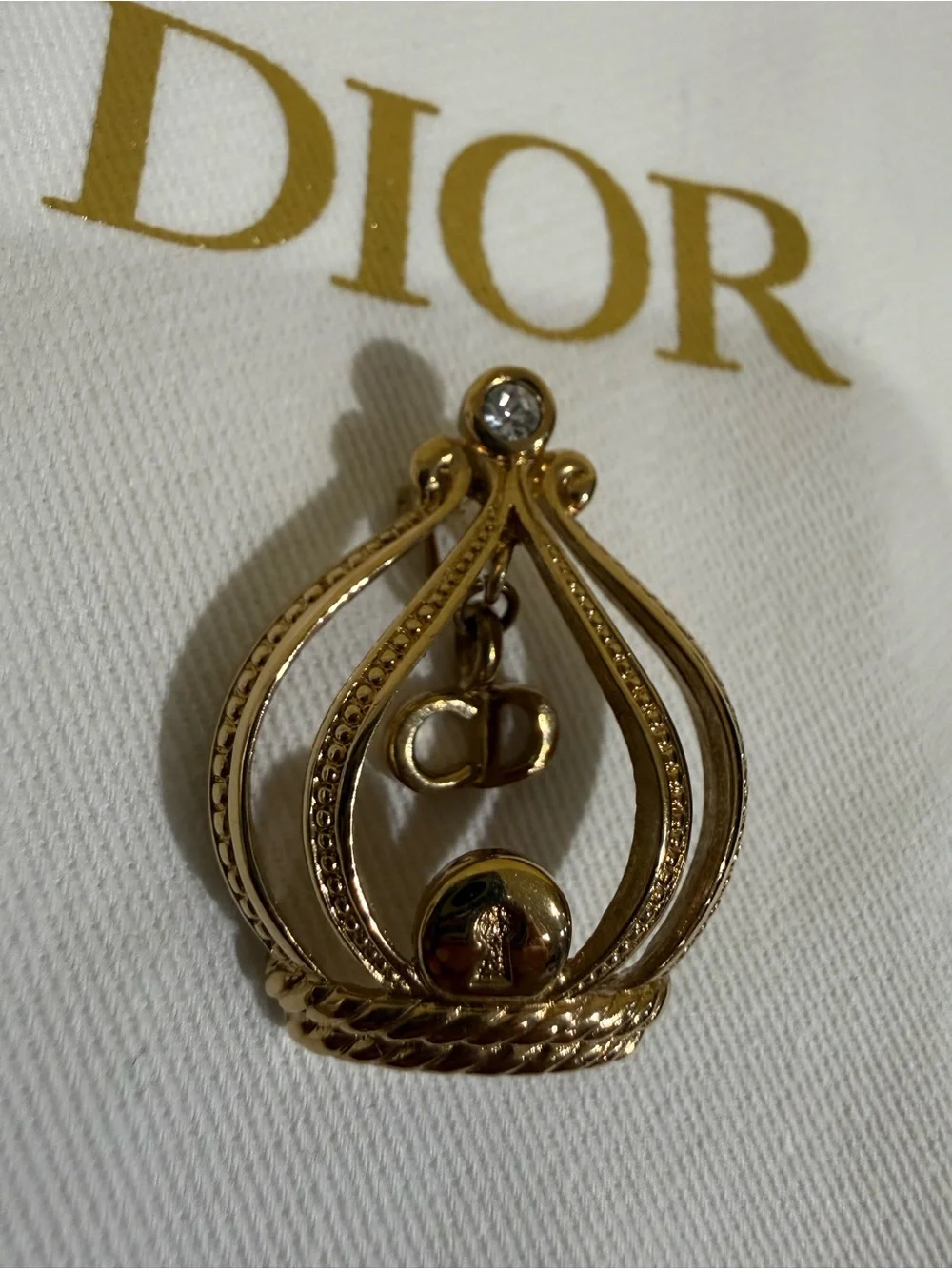 Vintage Dior Brooch Gold-Tone Swan Motif Brooch with Crystal Accent Comes w COA