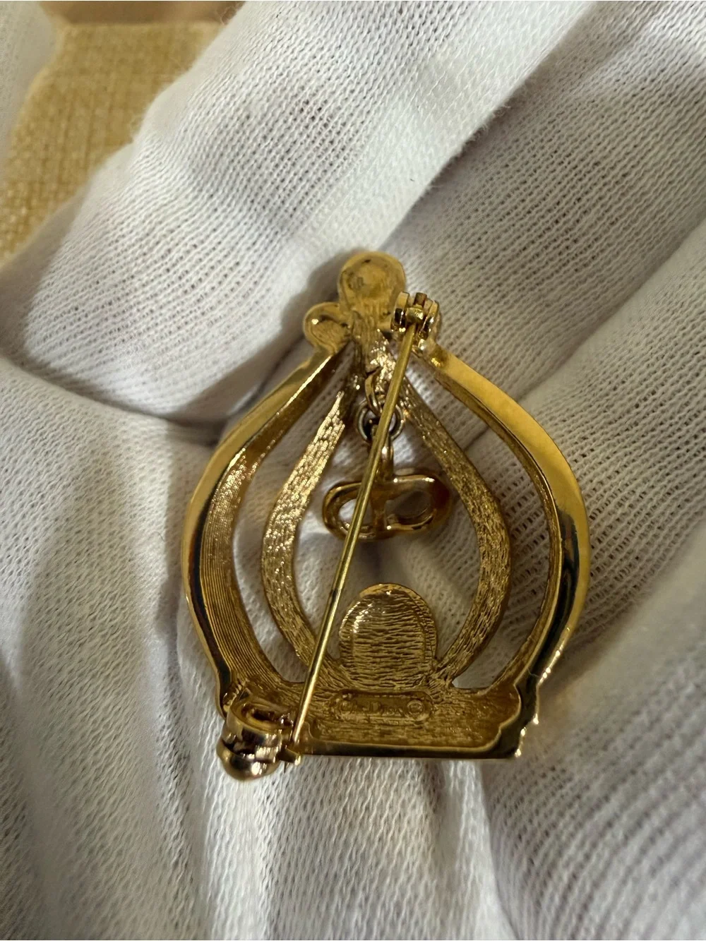 Vintage Dior Brooch Gold-Tone Swan Motif Brooch with Crystal Accent Comes w COA