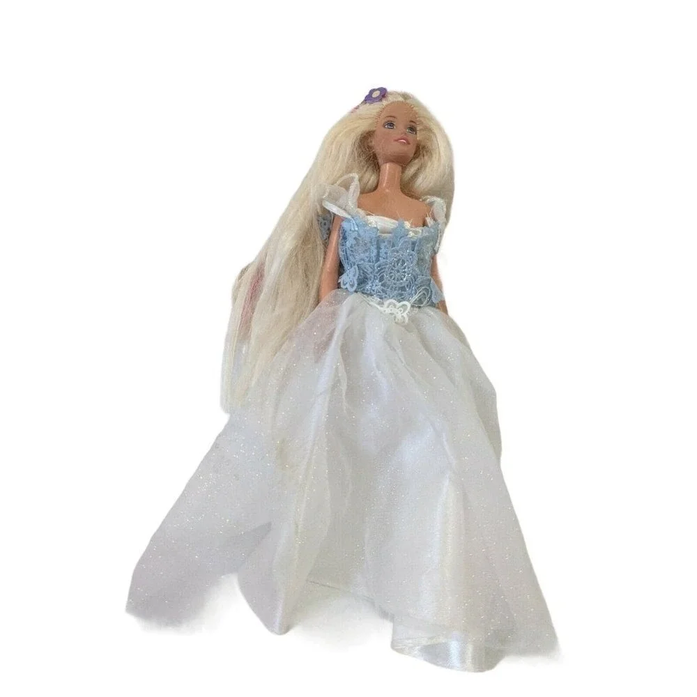 Mattel Barbie Doll Vintage Blonde Long Hair‎ Blue Lace White Glitter Gown G8361