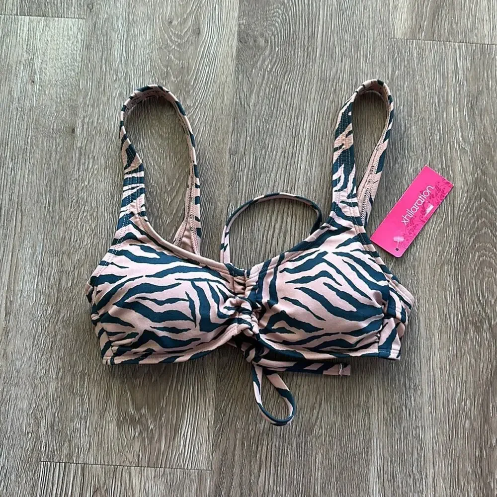 Xhilaration Lace Up Bralette Bikini‎ Top Tan & Black Tiger Print Size Small