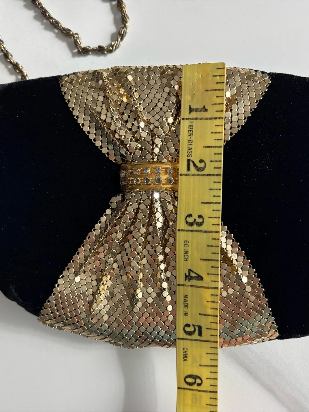 Vintage Gold Bow Evening Crossbody Bag - velvet Black